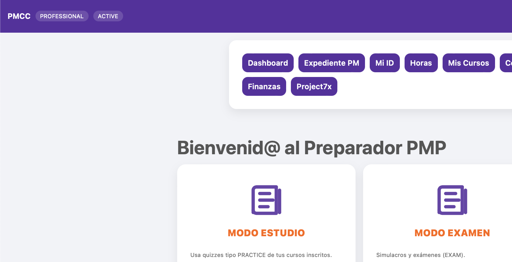 Menú del ecosistema PMCC