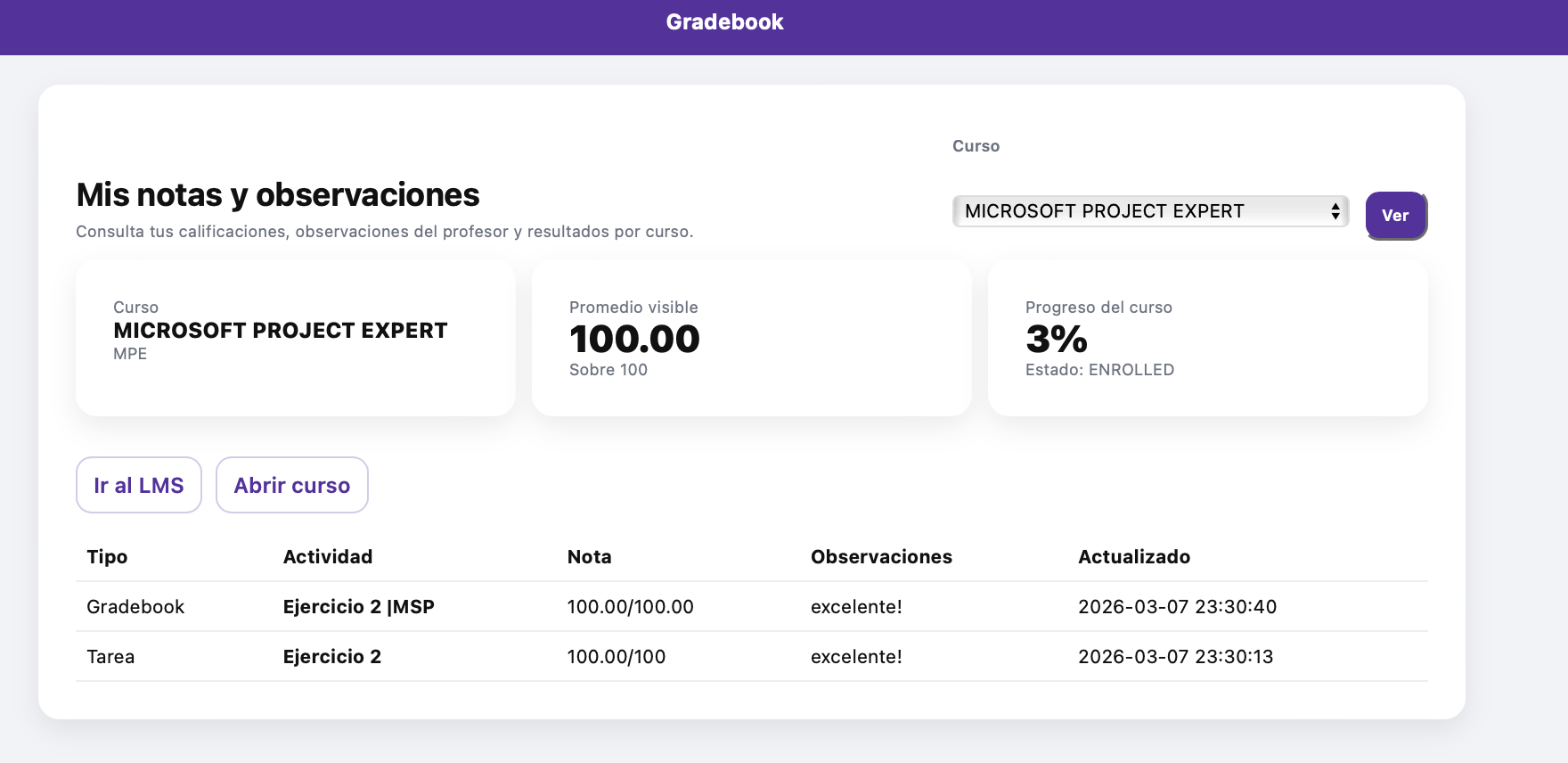 Gradebook PMCC