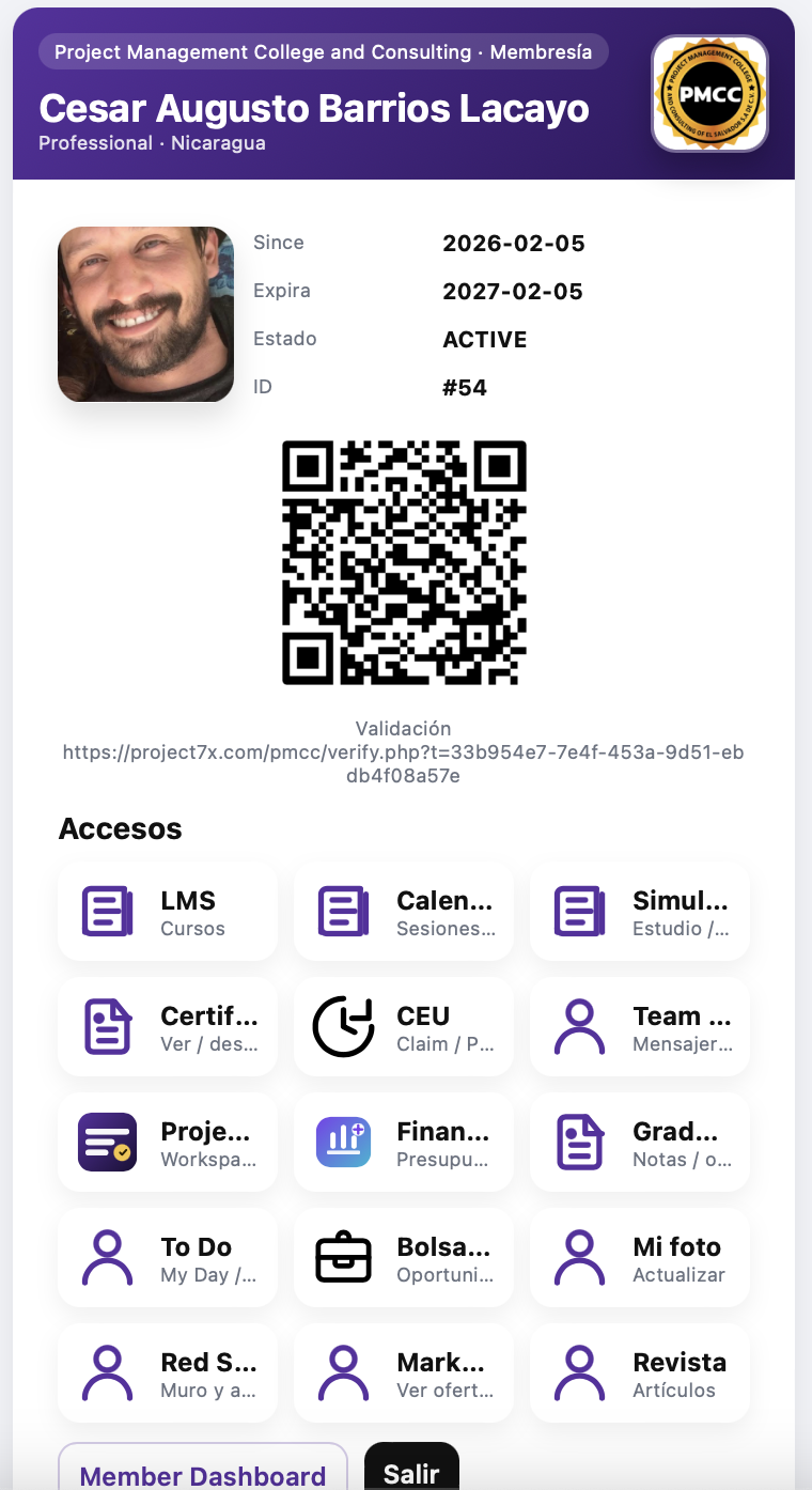 ID digital de miembro PMCC